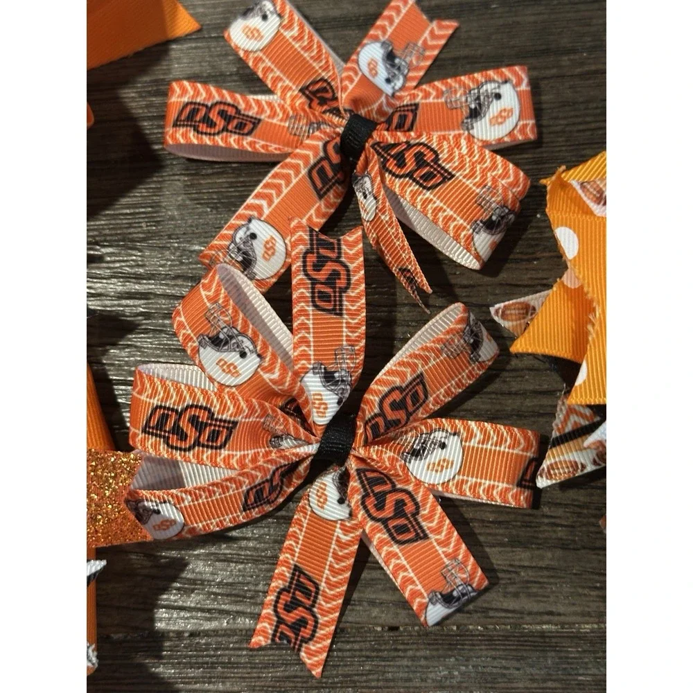 Oklahoma State University OSU Pokes Girls Lot Of 5 Hair Clip Bows Orange Black